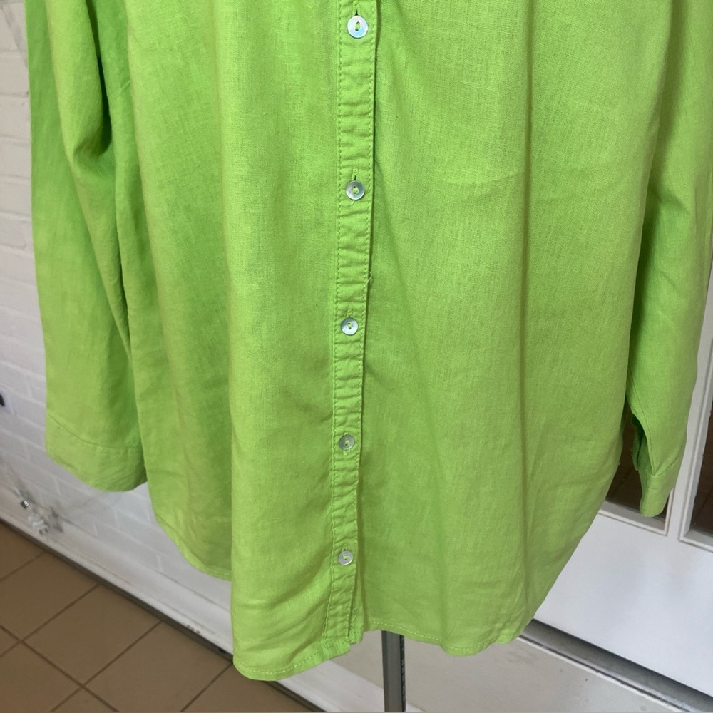 Martha Stewart Apple Green Button Down Linen Blend Shirt 1X - Picture 4 of 9
